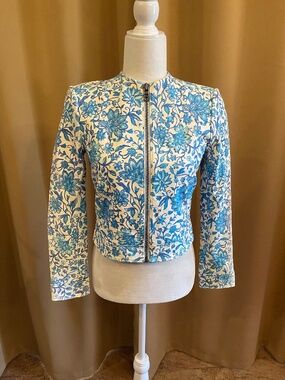 NEW! RARE! Alice + Olivia Lamb Leather Floral Jacket, Blazer Size XS (Flawed)